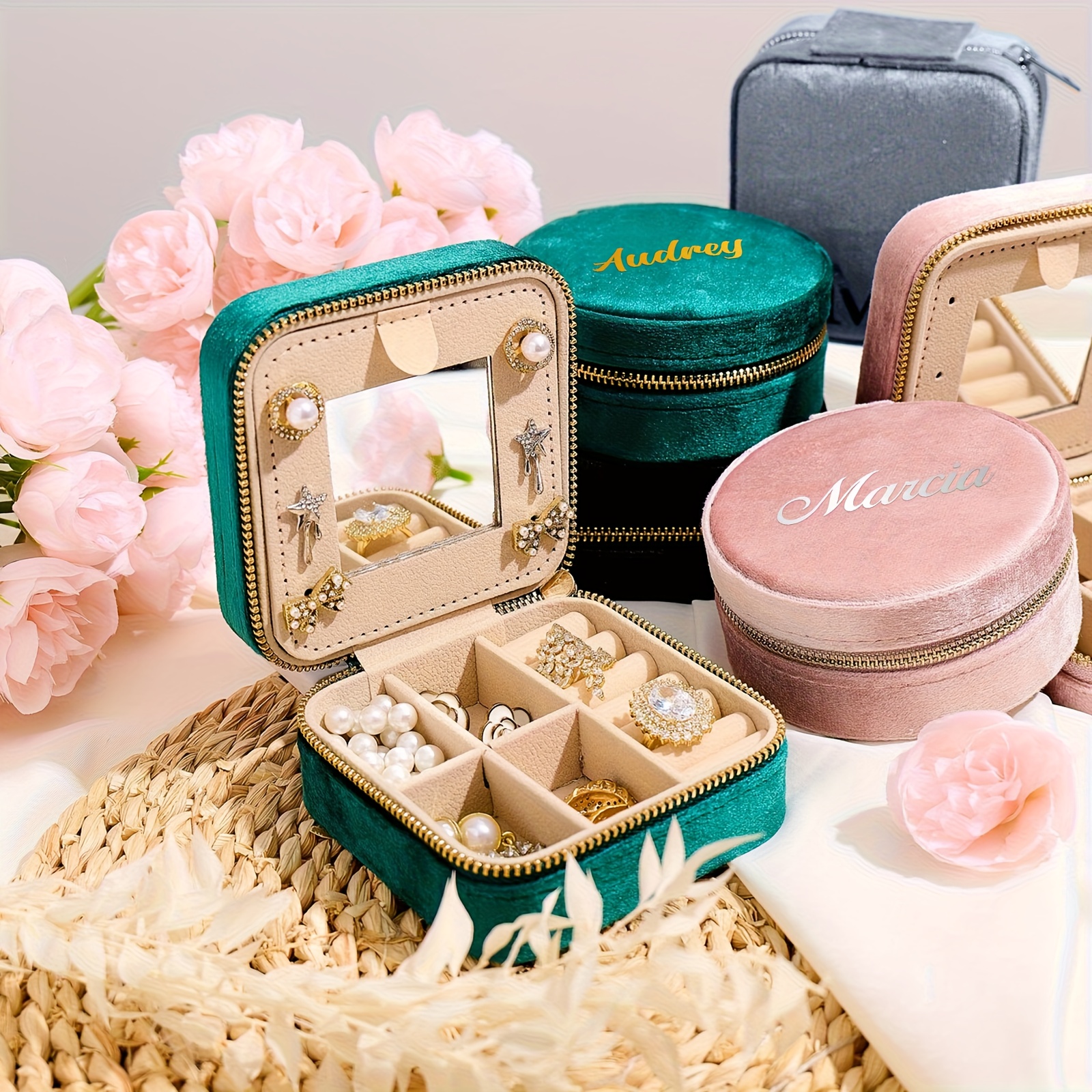 Personalized Velvet Travel Jewelry Box, Elegant Storage